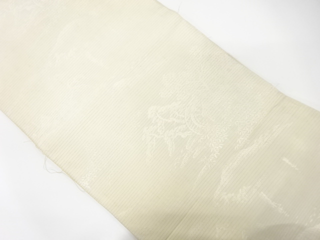 JAPANESE KIMONO / ANTIQUE MARU OBI / SILK / WOVEN SCENERY OF COUNTRYSIDE